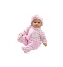Panenka/miminko vonící 45cm růžové šaty měkké tělo plačící na baterie v krabici