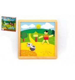 Magnetické puzzle dřevěné Moje první zvířátka 57 dílků oboustranná tabulka 25x25 cm v krabici MPZ