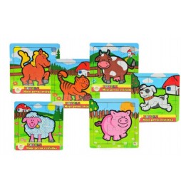 Mini puzzle dřevěné 9 dílků Moje první zvířátka pro nejmenší 15x15x0,8cm asst 6 druhů MPZ 12m+