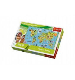 Vzdělávací puzzle mapa světa 100 dílků 60x40cm v krabici  33x23x6cm
