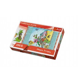 Vzdělávací puzzle mapa Evropy 200 dílků 60x40cm v krabici 33x23x6cm