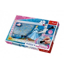 Puzzle + magický fix Princezny - hledání střevíčku/Disney  54 dílků v krabici 33x23x4cm
