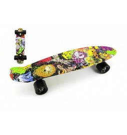 Skateboard 60cm nosnost 90kg potisk barevný, černé kovové osy, černá kola