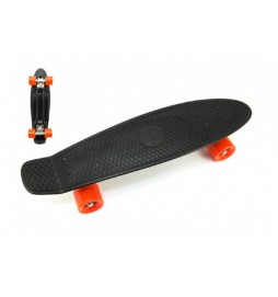 Skateboard 60cm nosnost 90kg, kovové osy, černá barva, oranžová kola