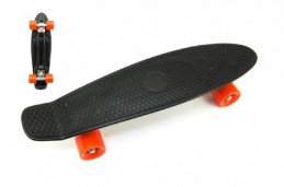Skateboard 60cm nosnost 90kg, kovové osy, černá barva, oranžová kola - Rock David