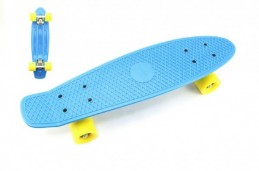 Skateboard 60cm nosnost 90kg, kovové osy, modrá barva, žlutá kola - Rock David