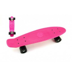 Skateboard 60cm nosnost 90kg, kovové osy, růžová barva, černá kola