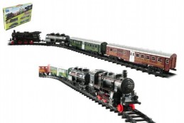 Vlak + 3 vagóny s kolejemi 24ks plast na baterie se světlem se zvukem v krabici 59x39x6cm - Rock David