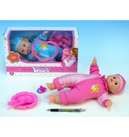 Panenka miminko 30 cm s doplňky měkké tělo 4 zvuky na baterie, 3 barvy (1ks v krabici)