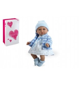 Panenka miminko Andrea 28cm modré měkké tělo se zvukem na baterie v krabici
