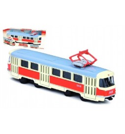 Tramvaj Tatra T3 česká kovová 16cm retro na zpětný chod v krabičce 20x8x6cm CZ design