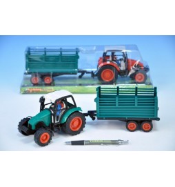 Traktor s vlečkou plast 33cm na setrvačník; 2 barvy; v krabičce - 1 kus