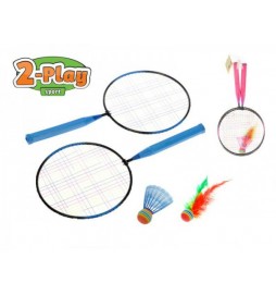 Badmintonové rakety 2ks 44x22cm + košíček + míček 2 barvy v síťce
