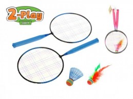 Badmintonové rakety 2ks 44x22cm + košíček + míček 2 barvy v síťce - Rock David