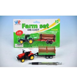 Traktor kov s vlečkou 16cm; 4 druhy; na kartě - 1 kus