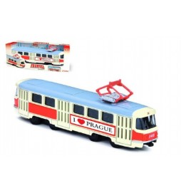 Tramvaj česká kovová 16cm retro na zpětný chod v krabičce 20x8x5cm CZ design