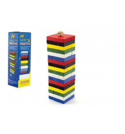 Hra Jenga věž 54 barevných dílků dřevo v krabičce 8x25cm