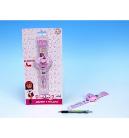 Hodinky na ruku Hurvínek 3D plast dětské růžové s projektorem 23cm na baterie 4xAG3 na kartě