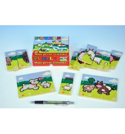 Puzzle Moje první zvířátka dřevěné 18 dílků pro nejmenší v krabičce 13x11,5x4,5cm od 12 měsíců