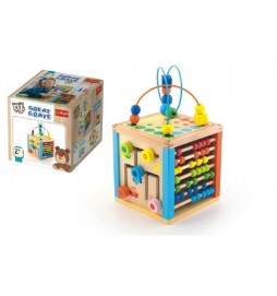 Kostka edukační dřevěná Wooden Toys v krabici 21x21x21cm 2+