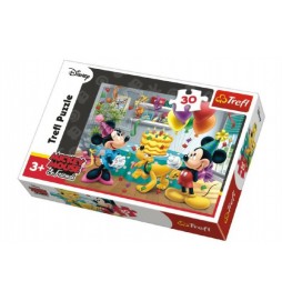 Puzzle Mickey a Minnie slaví narozeniny Disney 27x20cm 30 dílků v krabičce 21x14x4cm