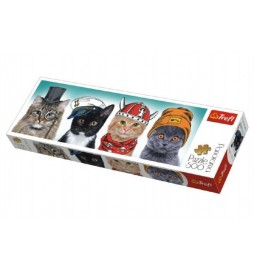 Puzzle kočky s čepicemi panorama 500 dílků 66x23,7cm v krabici 40x13x4cm