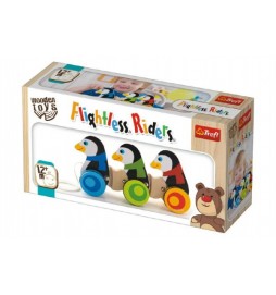 Tučňáci na kolečkách dřevěné 3ks Wooden Toys v krabici 26,5x14x7cm 12m+