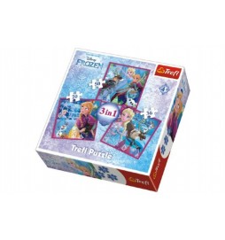 Puzzle 3v1 Frozen/Ledové Království 20x19,5cm v krabici 28x28x6cm