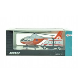 Vrtulník + auto ambulance kov v krabičce 22x9x10cm