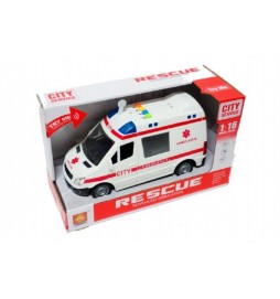 Auto ambulance plast 20cm na baterie se zvukem se světlem v krabici 27x16x11cm