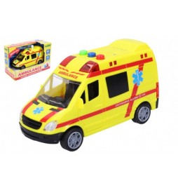 Auto ambulance záchranáři plast 14,5cm na baterie se světlem a zvukem v krabici 18,5x12,5x9cm