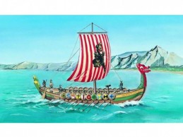 Model Viking Vikingská loď DRAKKAR 20,8x30,3cm v krabici 34x19x5,5cm - Rock David
