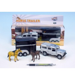 Auto Land Rover Defender kov 14cm s přívěsem pro koně 11cm na zpětné natažení, 2 barvy (1ks v krabičce)